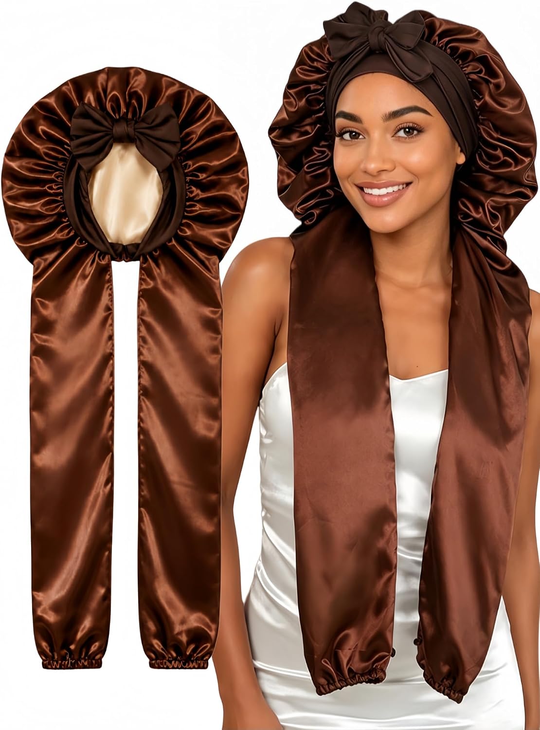 Double Layer Silk Satin Bonnet, 26" / 38" Extra Long Bonnet for Braids