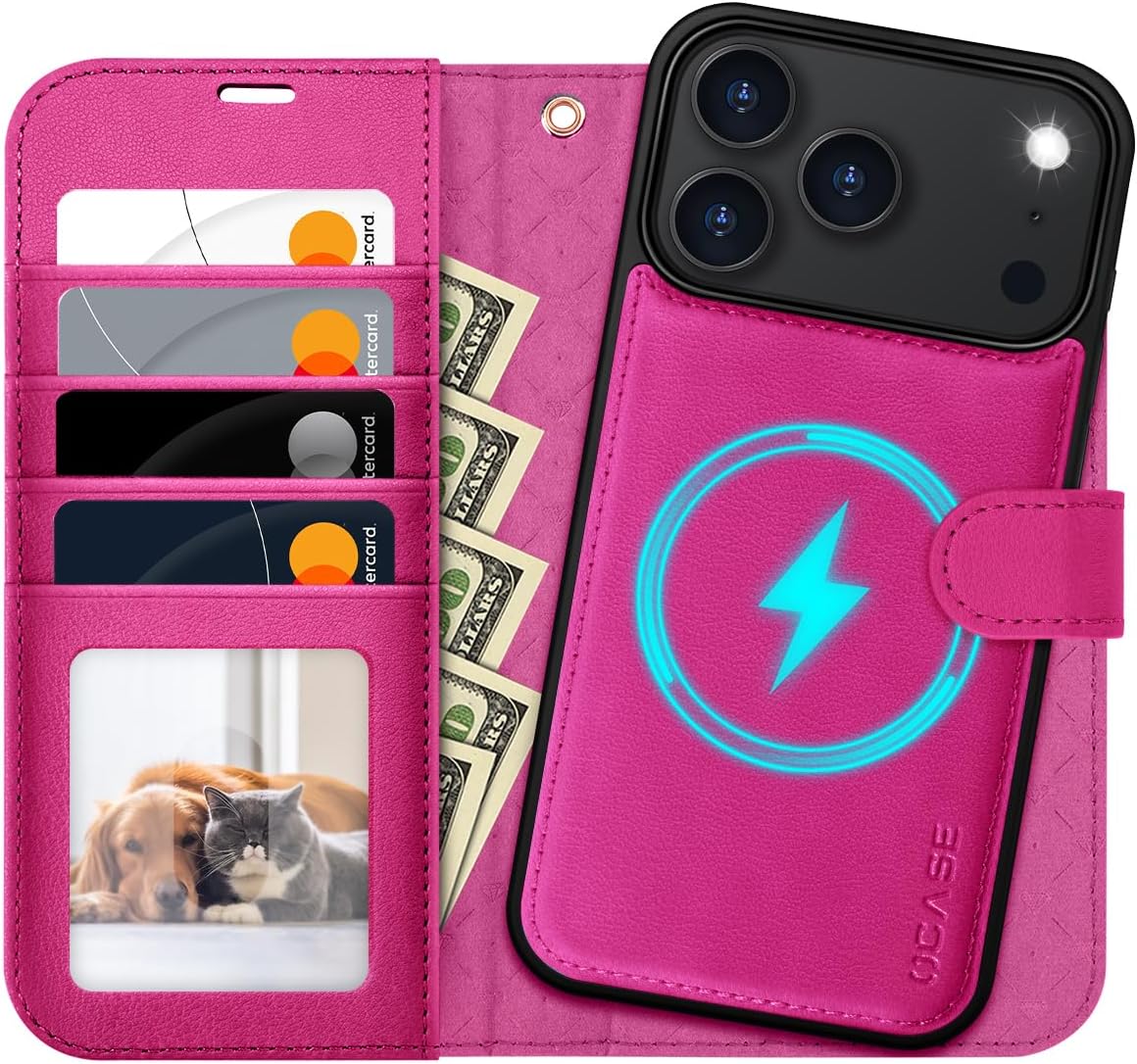OCASE for iPhone 17 Pro Max Detachable Wallet Case with Card Holder, 2 in 1 PU Leather Flip Folio with RFID Blocking Stand Wrist Strap Shockproof Phone Cover 6.9 Inch 2025, Rose