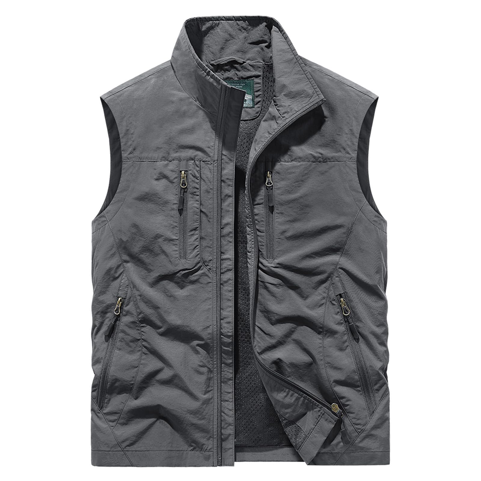 Men's Full Zip Sleeveless Quick Dry Jacket Casual Outdoor Vest Outerwear Multi Pockets Fishing Vests for Sport Golf