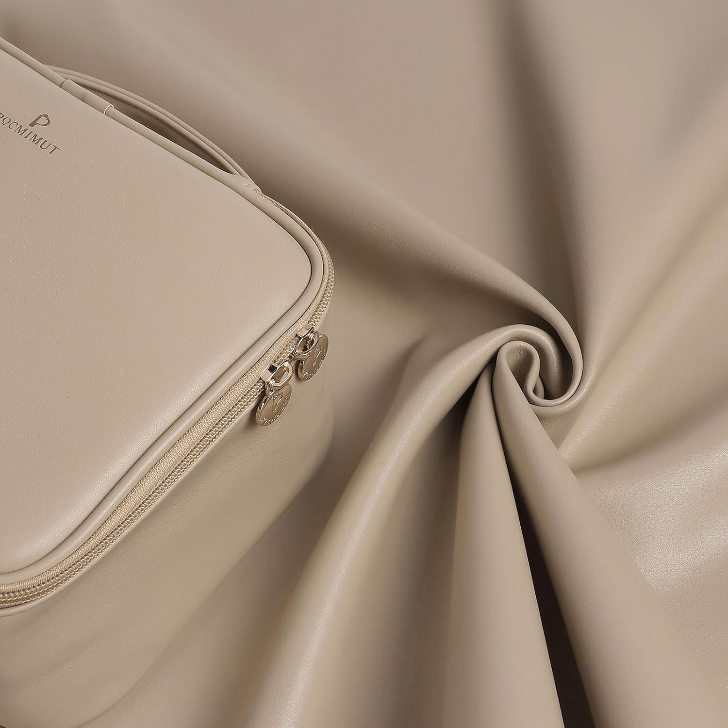 Pocmimut Makeup Bag,2 in 1 Large Cosmetic Bag with Brush Holder,Travel Toiletry Bag & Vanity Organizer for Women,Apricot