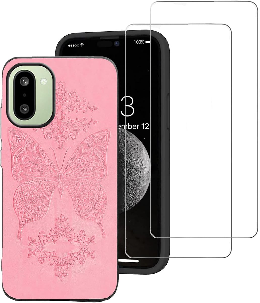 Compatible for OnePlus 15R Case with 2 Pack Screen Protector,Flower Butterfly Cases for Women Girls,Soft TPU Shockproof Full Body Cover Compatible for OnePlus 15R -Pink