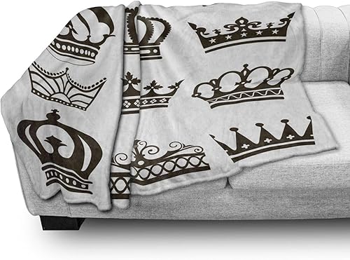 Miniatura 3 de Ambesonne Manta de forro polar de franela suave tamaño King, tiaras de coronas de realeza para diseño de dibujos animados, felpa acogedora para uso