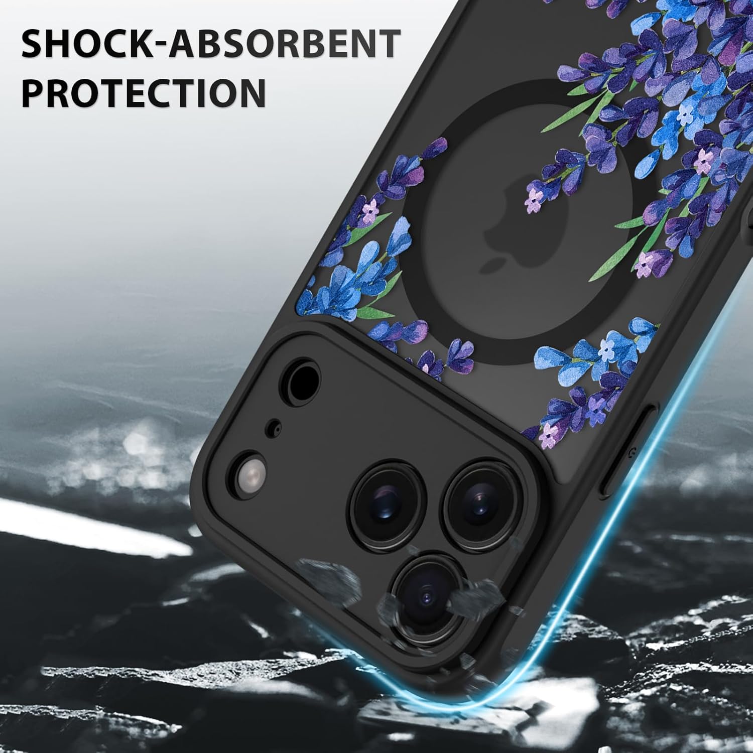 OOK Case for iPhone 17 Pro 6.3 Inch (Compatible with MagSafe) Purple Floral Flowers Lavender Design Translucent Phone Cover Soft TPU + Hard PC Anti-Scratch Shockproof Magnetic Cute Case for Women - Image 4