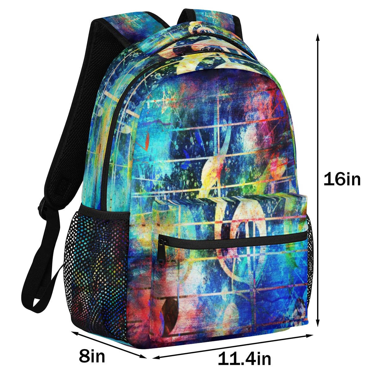 Abstrakter bunter Noten-Rucksack für Jungen, Mädchen, Männer, Frauen, Musiknoten-Rucksack, Schule, Büchertasche, Wandern, Reisen, Laptop, lässiger Tagesrucksack, farbig, Medium