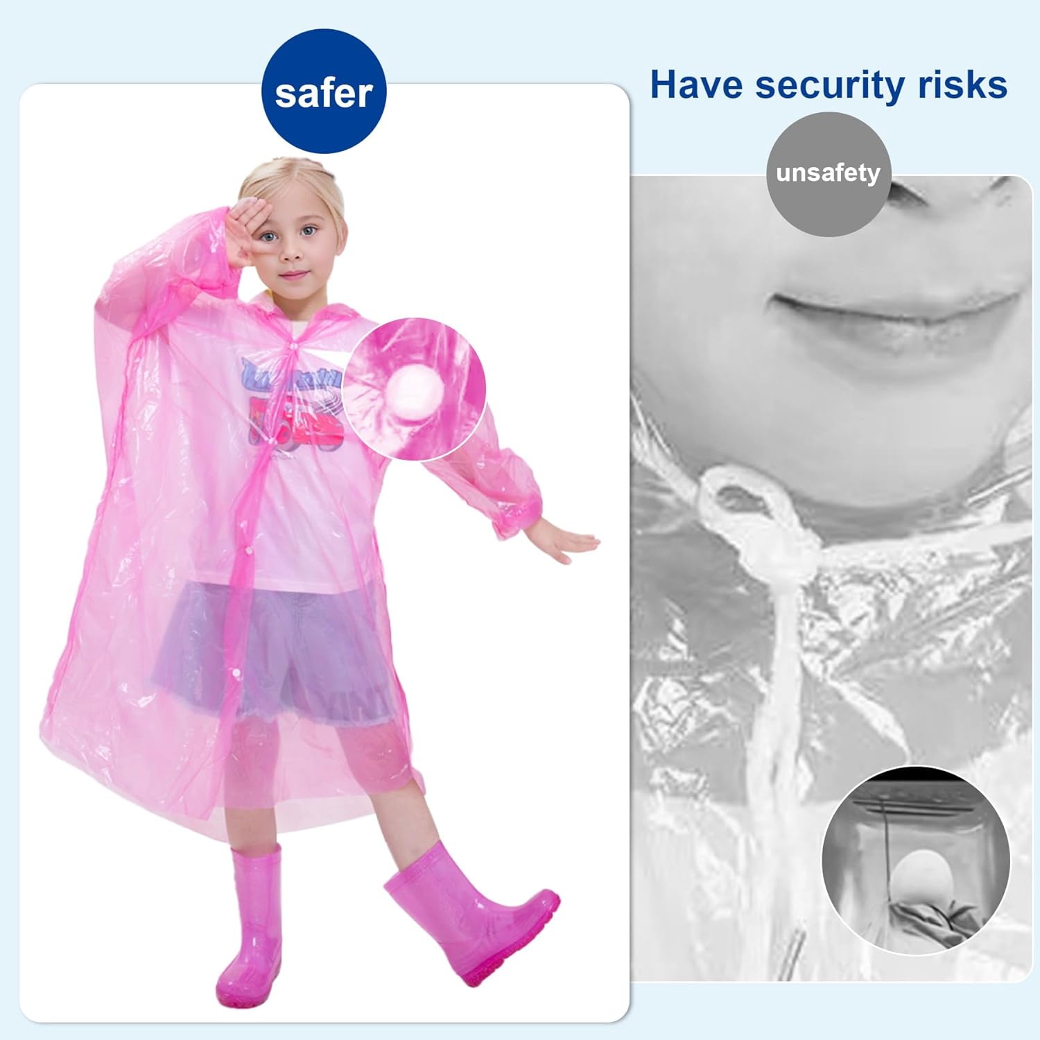 Disposable Rain Ponchos for Kids,Rain Ponchos Family Pack,Clear Kids Ponchos,Individually Wrapped.