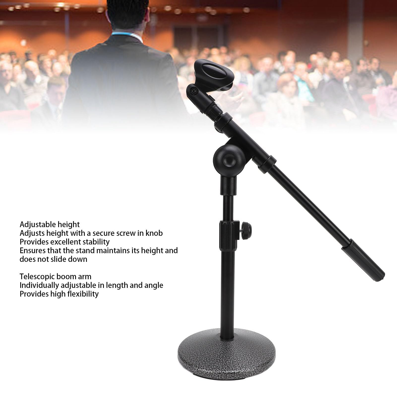 Jectse Supporto per microfono da scrivania, altezza regolabile, base rotonda ponderata, supporto per microfono con braccio telescopico, per trasmettere podcast registrazione performance dal vivo