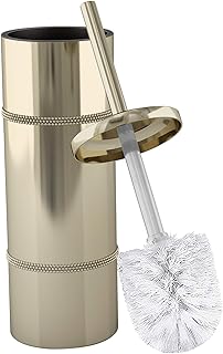 nu steel TBH-8065G-17 Slim Compact Freestanding Toilet Bowl Brush and Holder for Bathroom Storage and Organization - Space Saving, Sturdy, Deep Cleaning, Covered Brush, Metal in Scratched Gold Finish