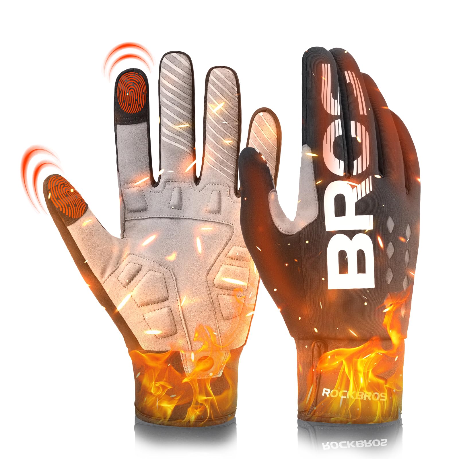 ROCKBROS Cycling Gloves Winter Bike Gloves Full Finger Water Resistant Touch Screen Biking Gloves for Men Skiing Bicycle Gloves