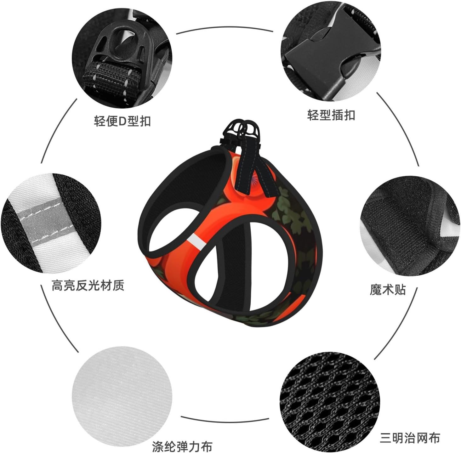Exaggerated Boasting, Flowers Pet Vest Small Size Dog Harness and Leash Set, Reflective & Breathable for Puppy Training Without Accessories Medium