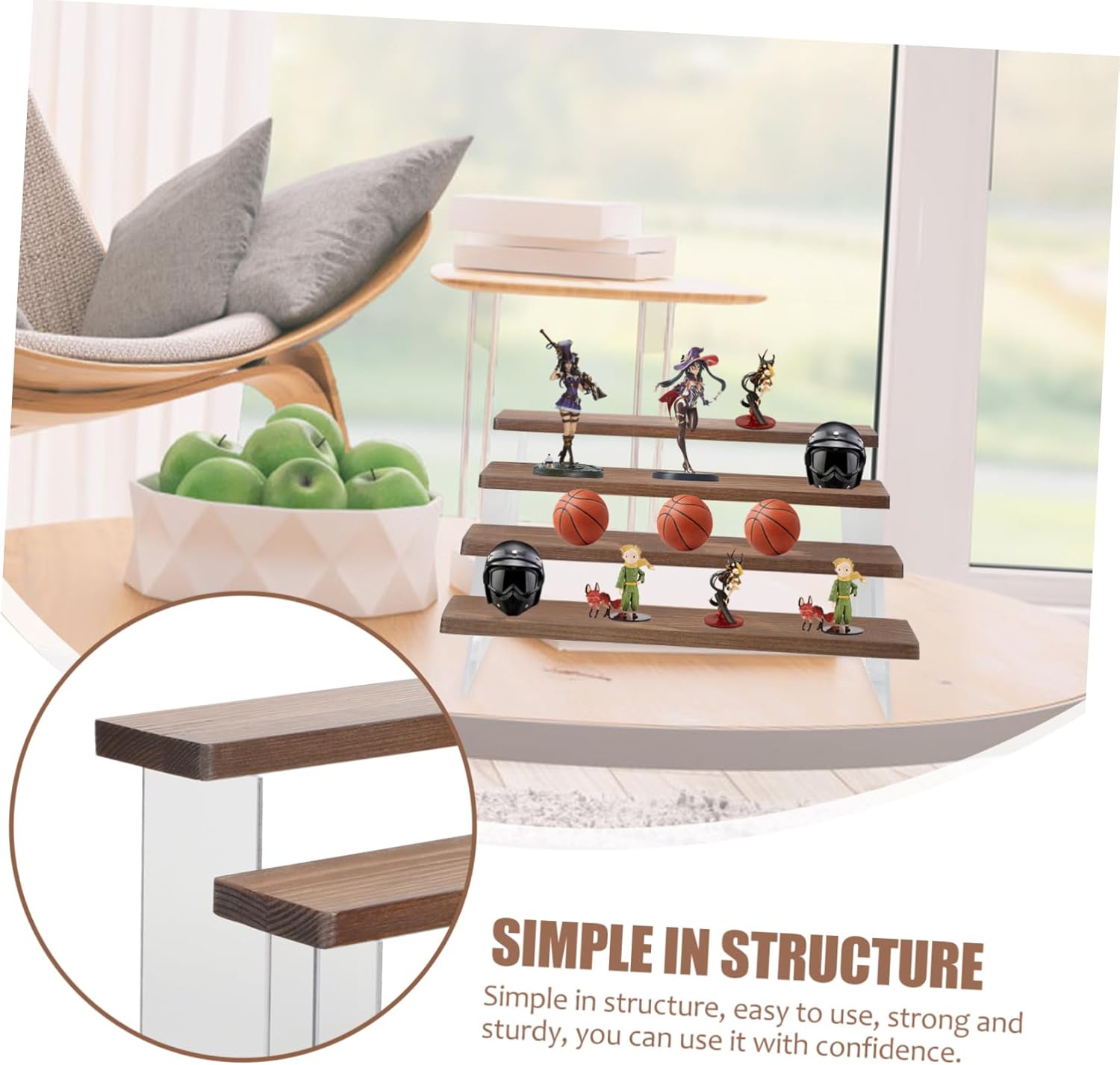 4tier Acrylic Wood Figure Display Stand Sturdy Collection Organizer Figures and Model Statuettes Ladder Shelf Height for Home Office Decor