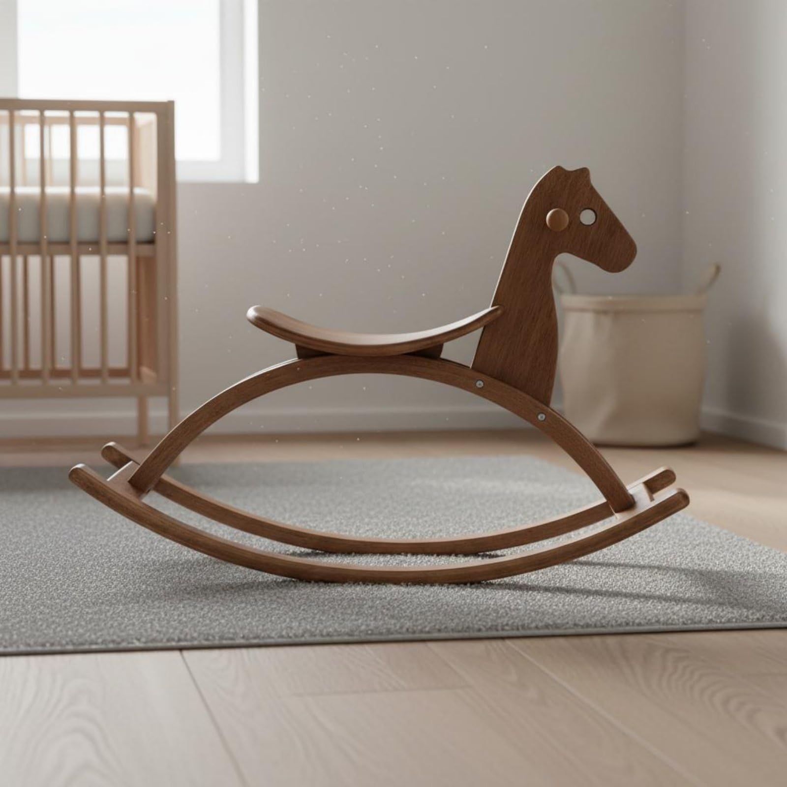 Kinder Pferd Holz Schaukelpferd Spielzeug Schaukel Tier aus Gummibaum mit Sanfter Funktion Und Abgerundeten Kanten für Kleinkinder Spielzimmer Zuhause, Natural Wood