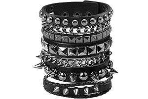 80s Retro Leather Punk Rock Cuff Bracelets Set for Men and Women