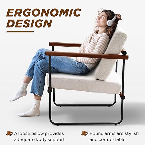 Miniatura 5 de Elissposar Silla decorativa Boucle de 29 pulgadas, silla decorativa para sala de estar, silla decorativa moderna de mediados de siglo para