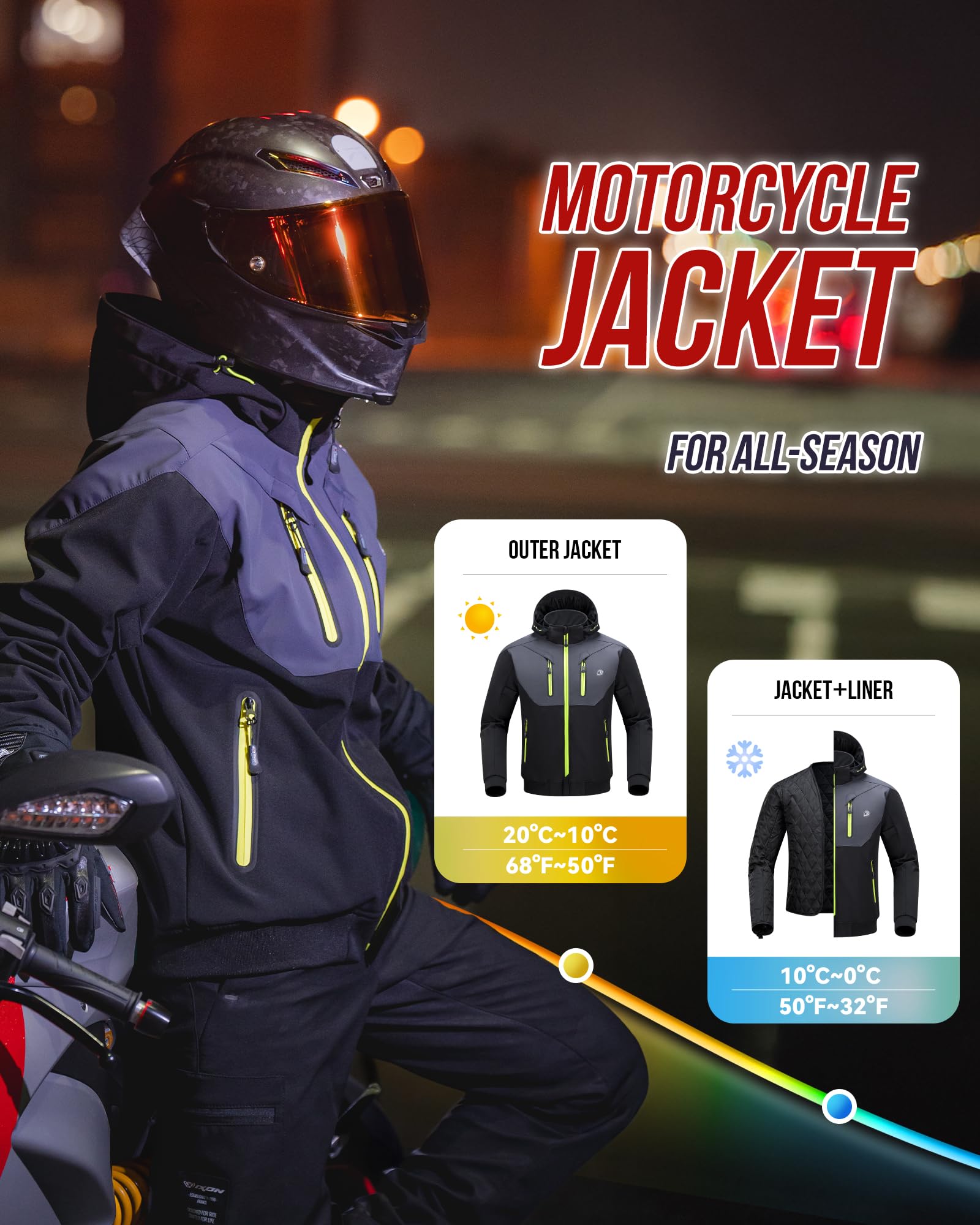 BORLENI Veste de Moto Hiver Blouson Moto Homme avec Protections CE Doublure amovible hydrofuge coupe-vent toutes saisons Noir