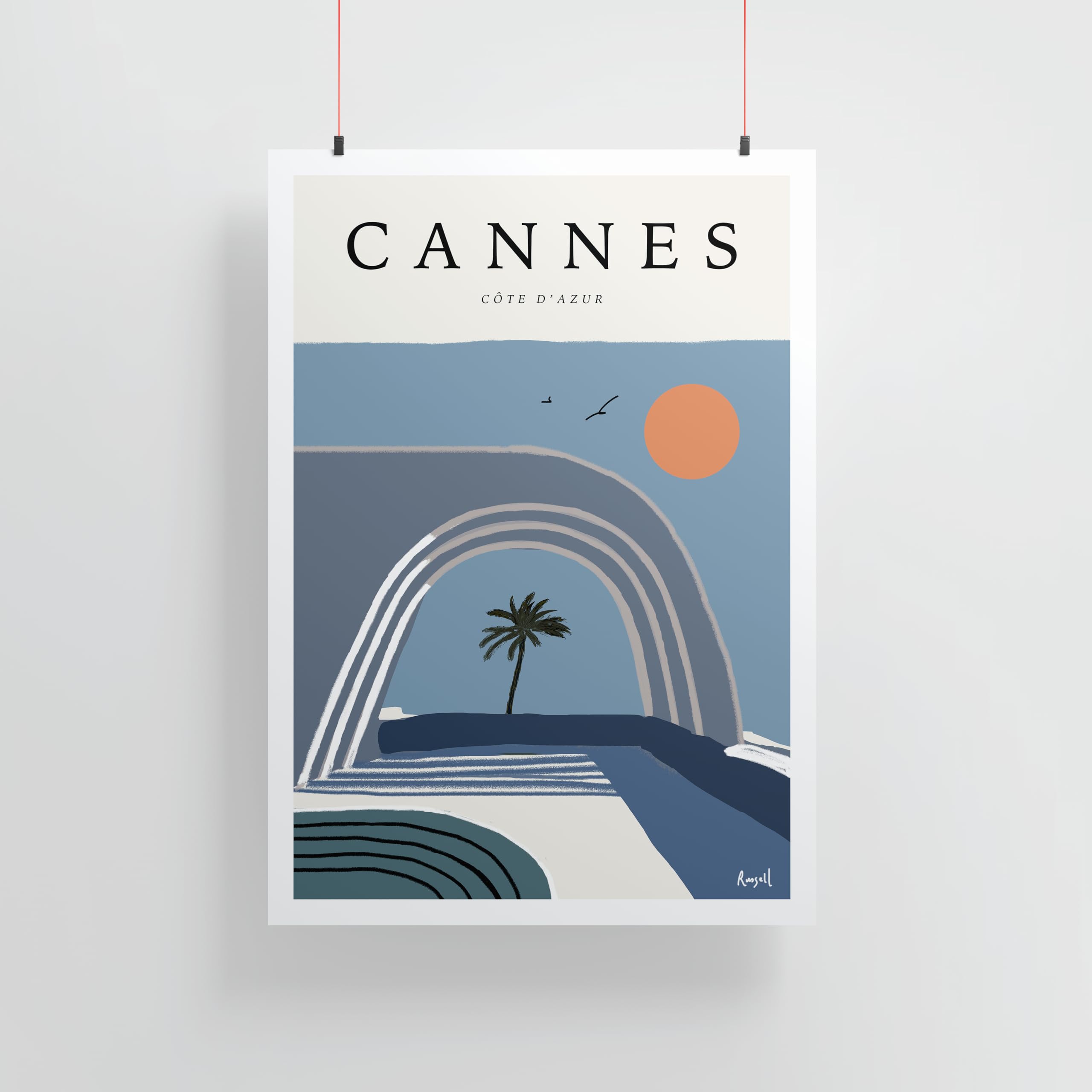 Affiche de voyage Cannes A2 art mural du milieu du siècle sans cadre