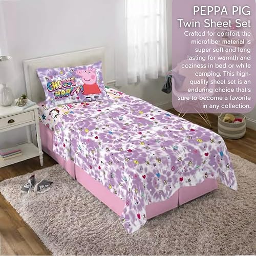 Miniatura 3 de Peppa Pig Pink Heart - Juego de sábanas de microfibra súper suave, tamaño individual, (producto oficial) por Franco