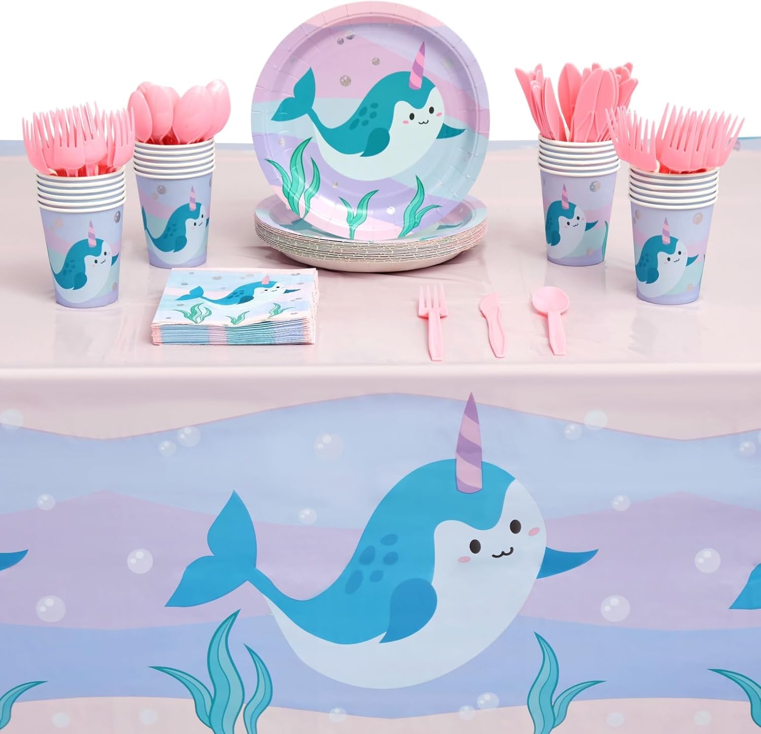 Narwhal Party Pack, Plates, Napkins, Cups, Cutlery, Tablecloth (Serves 24, 145 Pieces) : Home & Kitchen