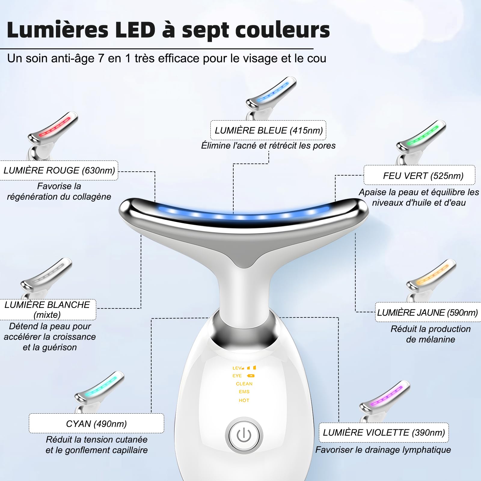 Appareil Anti Rides Visage, 3 Modes EMS Appareil de Gua Sha Visage, Appareil de Massage Visage 7 Couleurs, Chauffable 45°C Guasha Pour Visage Instrument, Double Menton Raffermissant et Liftant