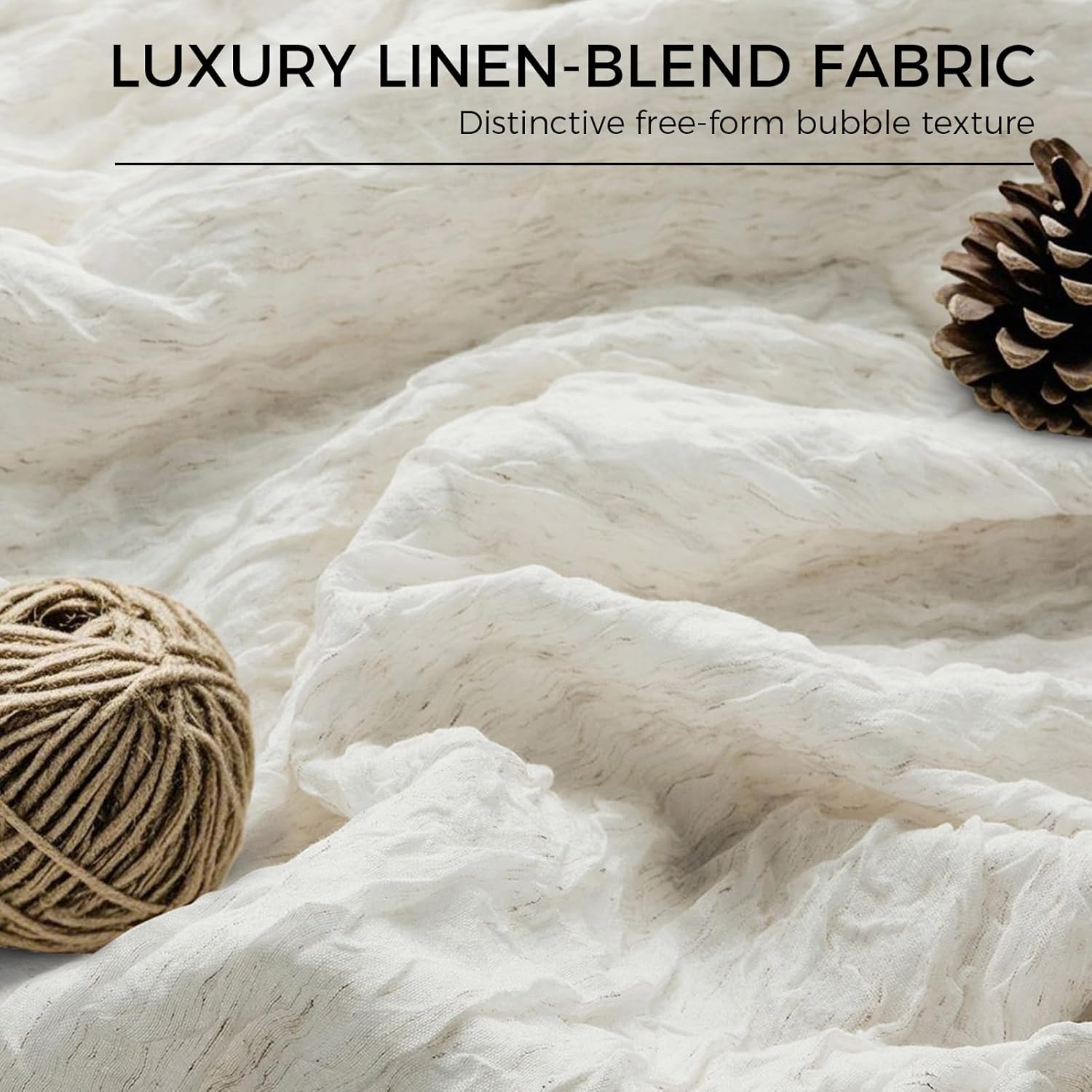 BULBUL Linen Curtains 96 inches Long for Living Room,2 Panels Farmhouse Modern Semi Sheer Light Filtering Window Curtains,Neutral Farmhouse Country Boho Bedroom Curtain Drapes