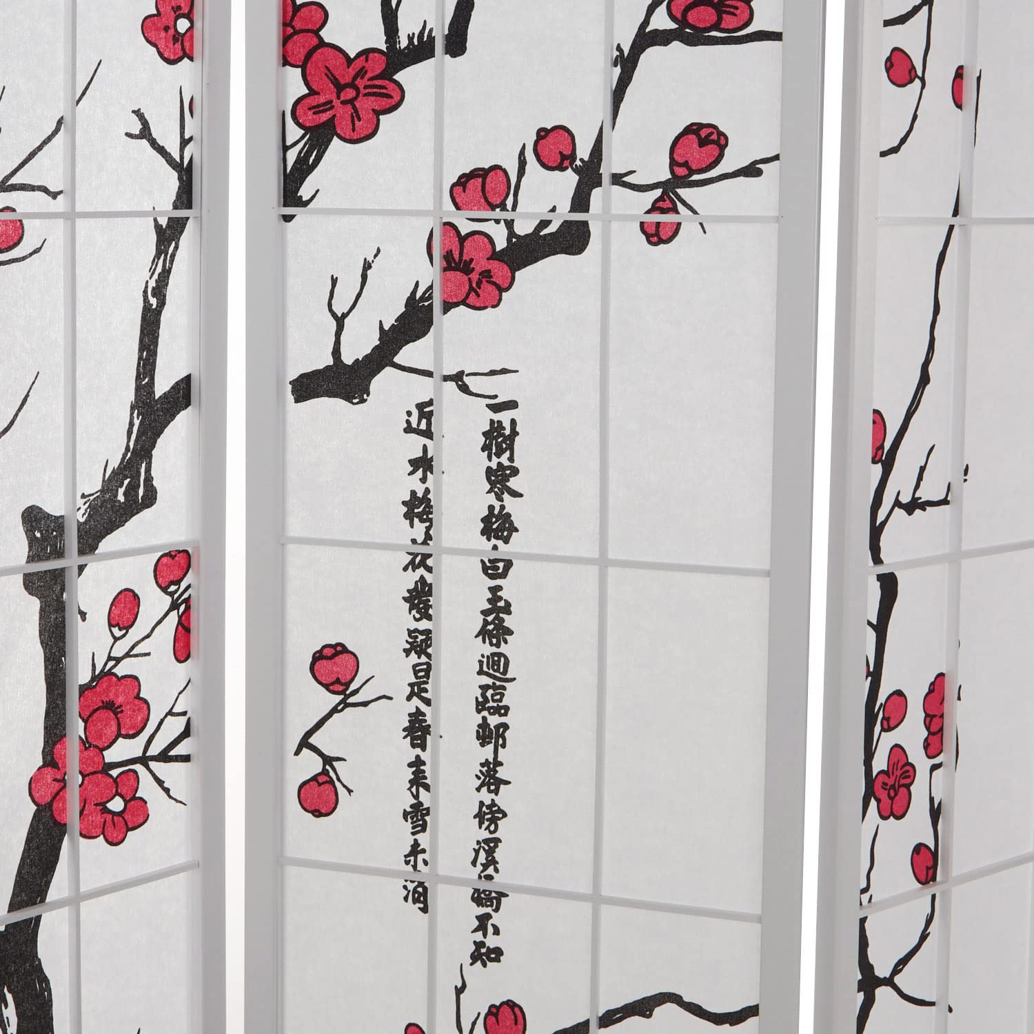 Homestyle4u 4 pan Pliante modèle de cloison - cloison Bois Shoji en Blanc avec des Fleurs de Cerisier - Salle écran