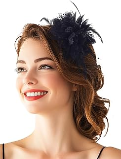 Acenail Fascinator Headband Red Flower Feather Hairband 50s 80s Cocktail Church Head Band Wedding Tea Party Headwear Hair Accessories for Women (Black, 9.8 * 8.4'')