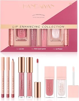 6PCS Lip Makeup Set, Lip Liner, Matte Liquid Lipstick & Lip Plumper Gloss