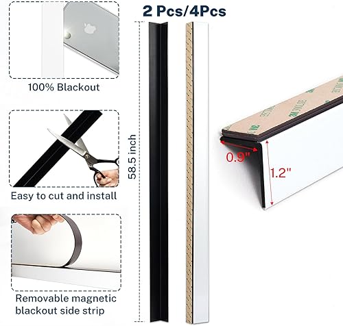 Miniatura 5 de Pasoun Tiras magnéticas para oscurecer la habitación, bloqueadores de luz de PVC opacos para persianas y persianas, tiras de luz completas para