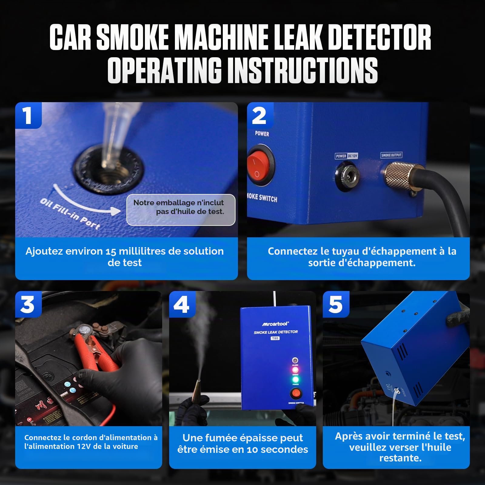 T80 Machine a Fumee Detection de Fuite avec Pompe à Air Intégrée, Détecteur de Fuite de Fumée Automobile Détection de Fuites de Vide pour Toutes Voitures