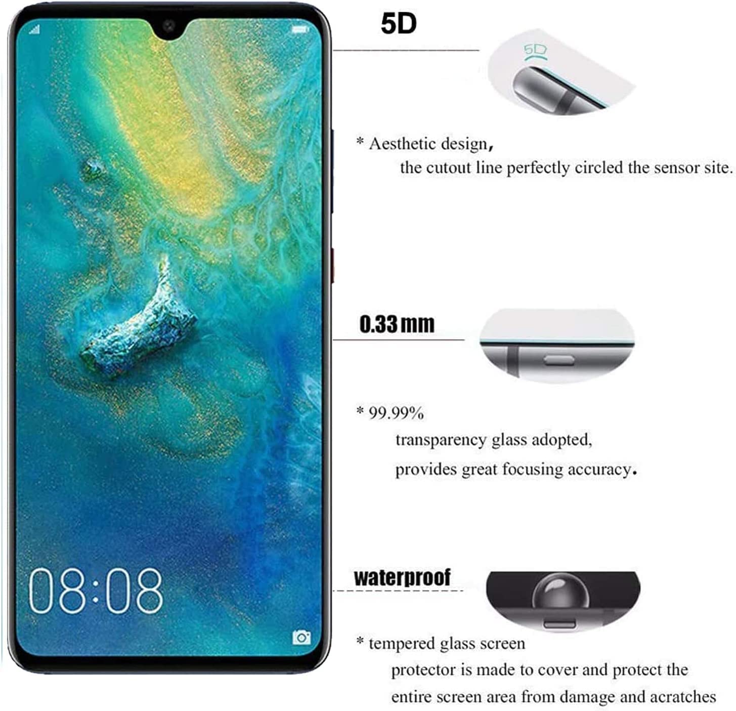 3 Pellicole In Vetro Temperato Per Huawei Mate 20 X – Durezza 9H, Anti Graffio, Anti Impronte, Trasparente, Senza Bolle