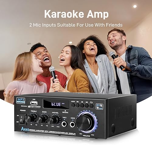 Miniatura 8 de AK45 Amplificador de audio estéreo para el hogar con receptor Bluetooth 5.0, 300W+300W Bluetooth HiFi Amplificador de potencia estéreo 2.0 canales