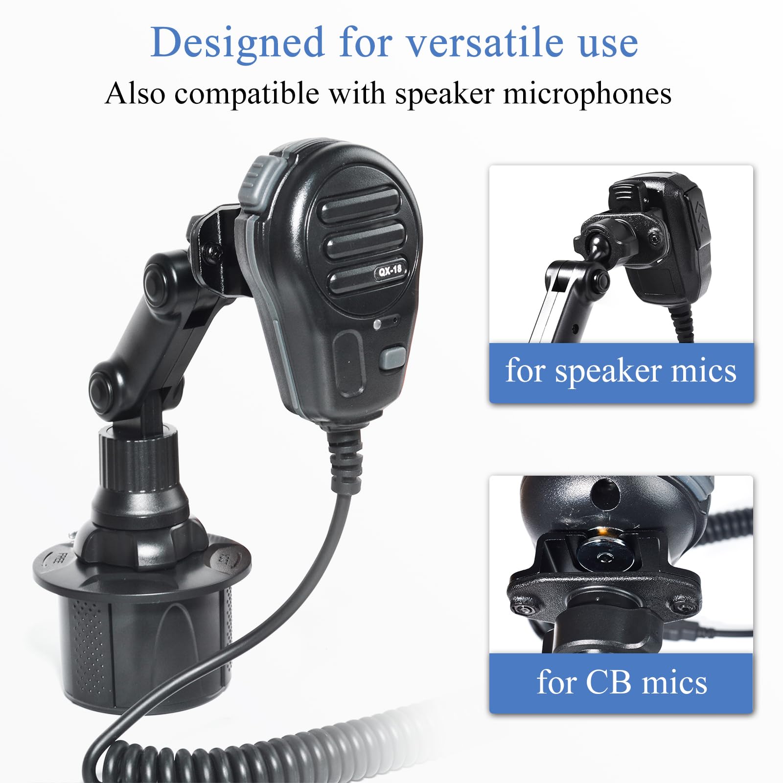 Support de Talkie Walkie pour Porte-Gobelets de Voiture, Porte Radio/Micro Radio avec bras de support à angle réglable, Compatible avec Motorola Kenwood Wouxon Baofeng Quansheng Midland Radio