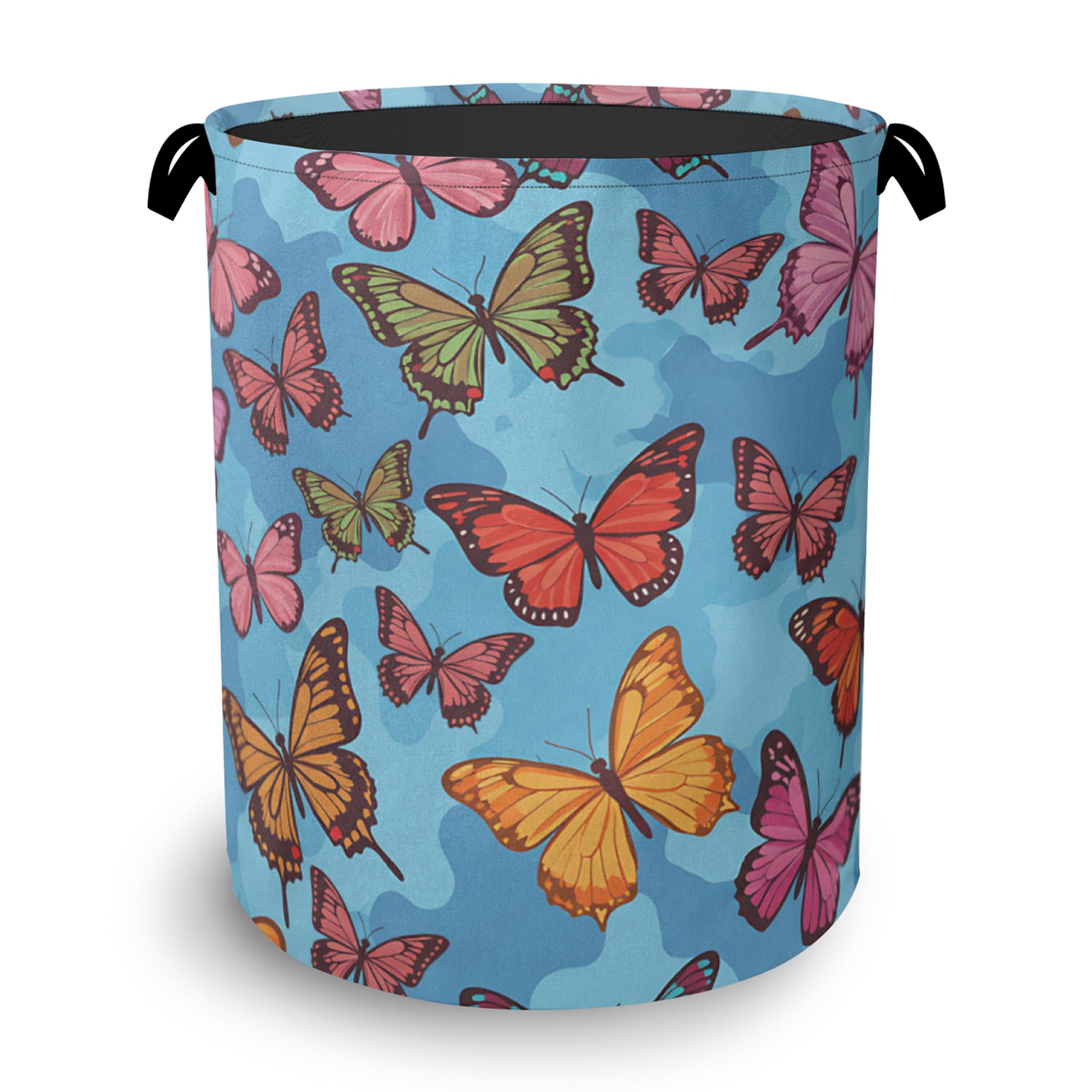 Colorful Butterfly Laundry Basket,Foldable Oxford Cloth Tote Bag Laundry Hamper Clothes Storage Bucket Organizer for Bedroom Laundry Storage Dormitories 16" x 20.8"