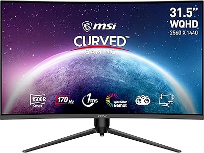 MSI G32CQ5P Monitor Gaming curvo WQHD 31,5 pollici (80 cm) - Pannello VA 1500R (2560 x 1440), 170Hz / 1ms, Adaptive Sync, supporto regolabile a 3 vie - DP 1.2a, HDMI 2.0b CEC