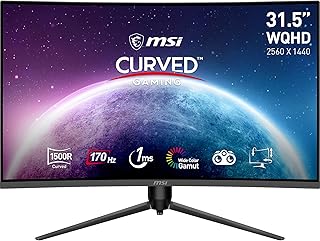 Msi G32CQ5P Monitor Curvo Gaming WQHD de 31.5 Pulgadas, Panel VA 1500R 2560 x 1440, 170Hz/1 ms, Adaptive Sync, Adjustable en 3 Direcciones DP 1.2a, HDMI 2.0b CEC