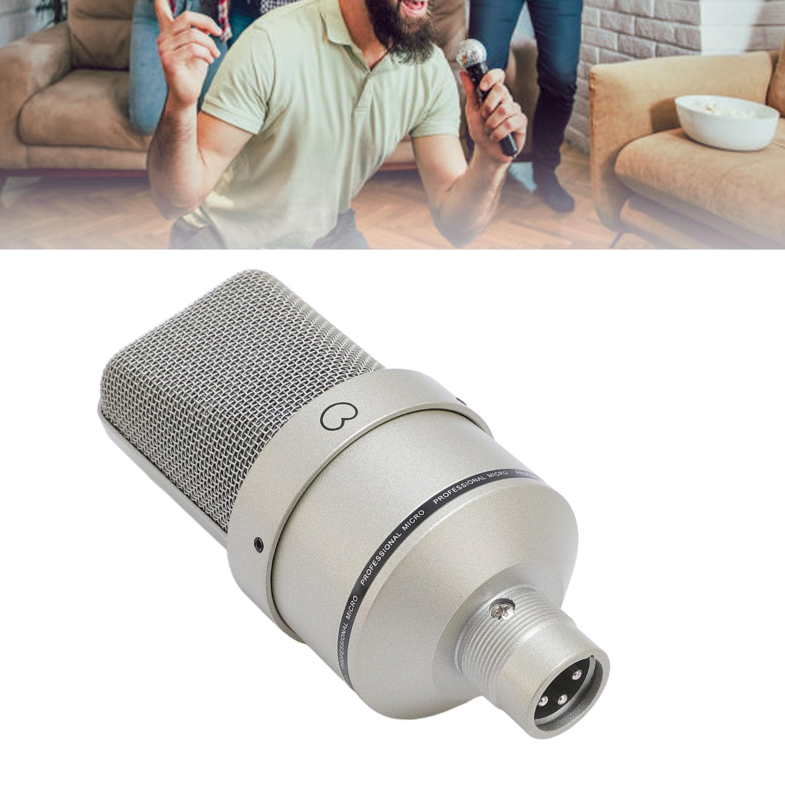 Luocute Professionelles Studio-Kondensatormikrofon mit 26-mm-Membran, Nierencharakteristik, Spinne, XLR-Kabel und Windschutz für Podcast-Aufnahmen und Streaming. (Gold)