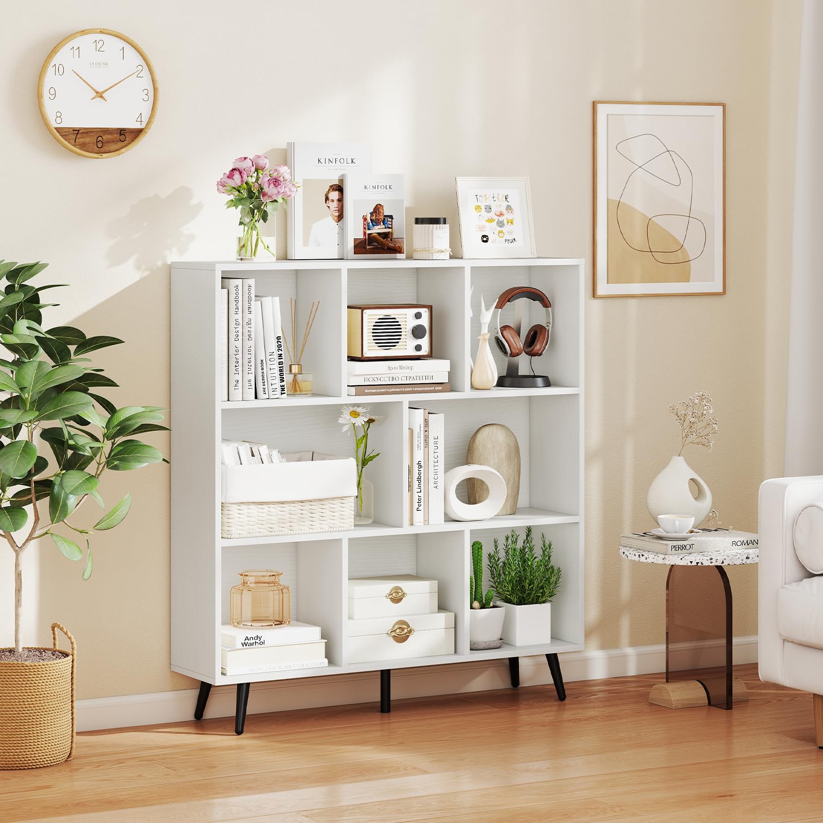 RELAX4LIFE Libreria Scaffale con 7/8/10 Scomparti, Design a Cubi, Libreria Moderno con 5 Gambe di Metallo, Mobile Salvaspazio Multiuso per Studio, Camera da Letto, Cucina, Ufficio (100cm)