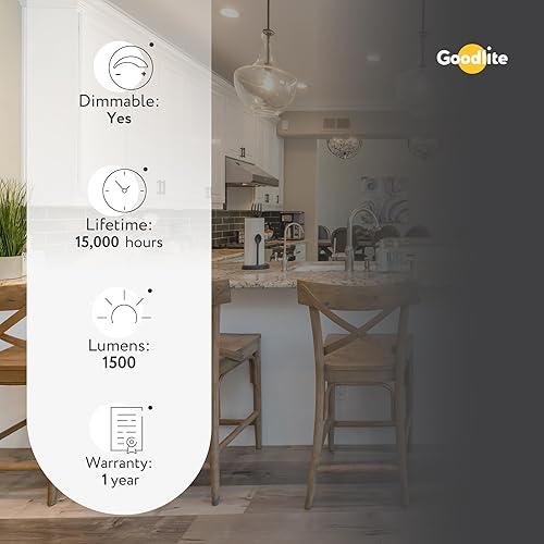 Miniatura 4 de Goodlite Bombilla LED A19, 5 colores seleccionables 3000K-3500K-4100K-5000K-6500K, 1500 lúmenes, 15 W (equivalente a 100 W), alto CRI, 5% regulable,