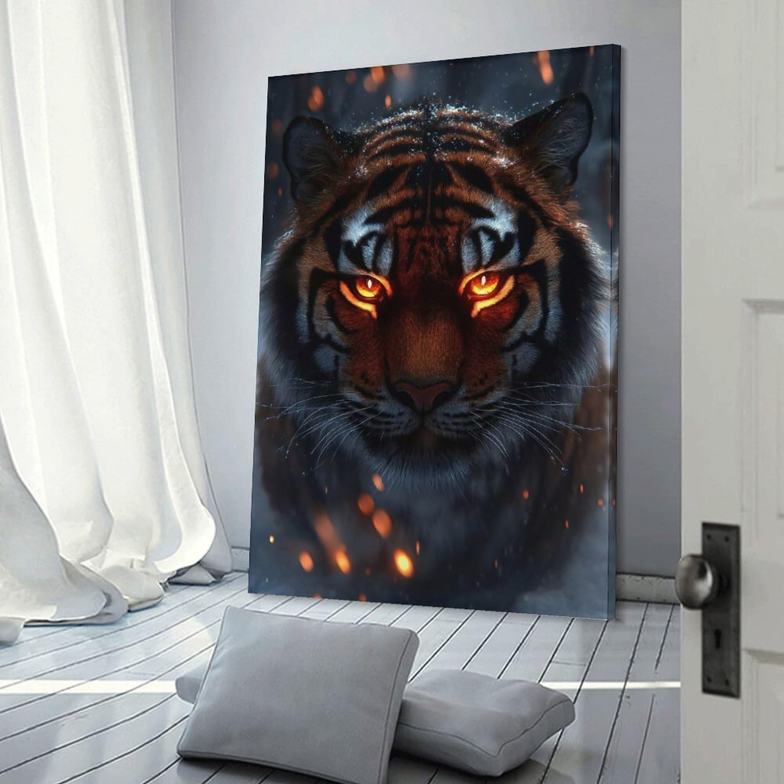Junmoney Wall Art Print Tiger with Glowing Eyes in Snow, 16x24inch(40x60cm), for Bedrooms, Workspaces And Everyday Interiors, Stylish Home Artwork for Focal Walls