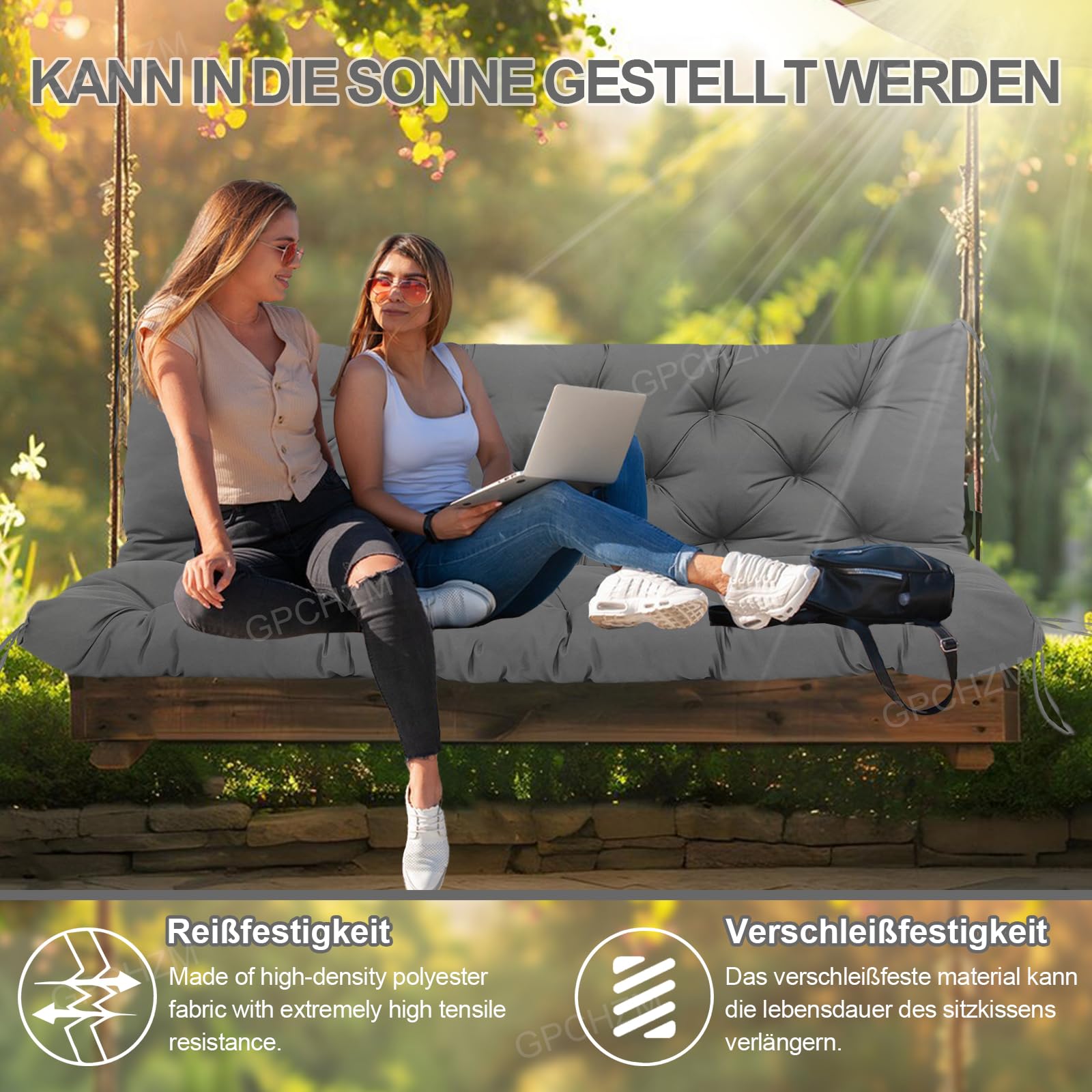 Hollywoodschaukel Auflage 180cm Wasserdicht Gartenbank Auflage Verdickt(12.5cm) Mit Rückenlehne Schaukelbank Auflage für Hollywoodschaukel Sitzbank Gartenbank Terrasse Hinterhof Rasen Veranda