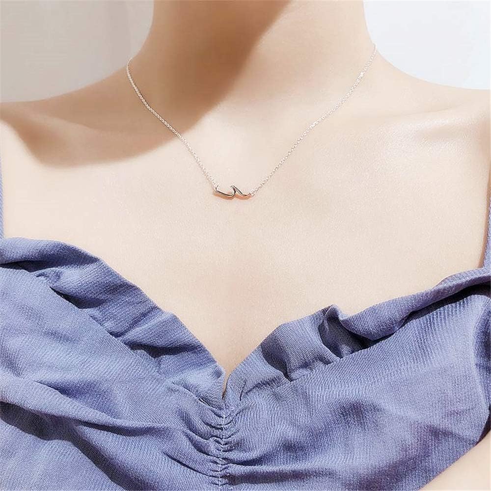 Dtja Ocean Wave Necklace for Women 925 Sterling Silver 18K White Gold Plated Minimalist Line Pendant Choker Necklace Adjustable Chain 18" Sea Beach Summer Jewelry for Surfer Lover - Image 3