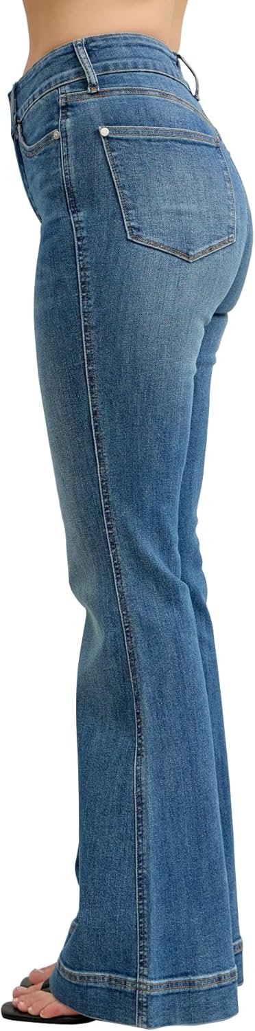 Judy Blue Womens Jeans - High Waisted Flare Tummy Control Double Button Wide Bootcut - Image 4