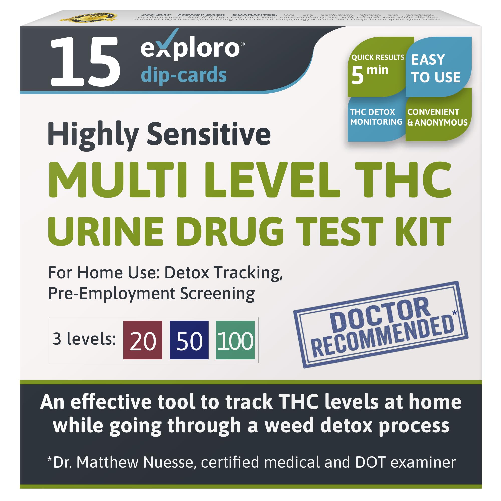 15 Pack - Exploro Multilevel Highly Sensitive 3-Level THC Tests For Home, Marijuana At Home Dip Card. Cannabinoids Testing Test. Rapid Exam Drug Dip Cards. Instructions Included. Easy To Use THC Test