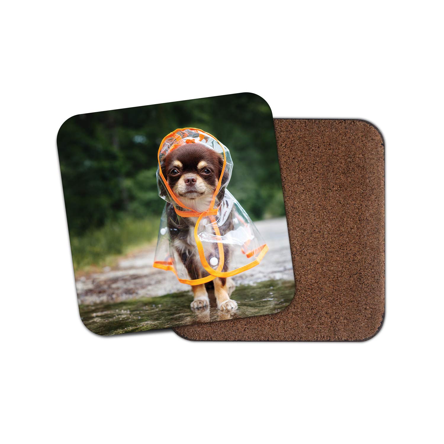 Destination Vinyl Ltd 1 X Cute Chihuahua Coaster - Adorable Raincoat Dog Puppy Funny Animals #16007