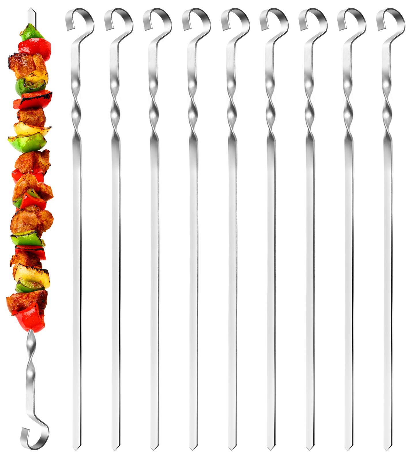 KXCOFTXI 10 Pack Skewers for Grilling Kabobs - 15”Stainless Steel Reusable Barbecue Skewers for Shish BBQ Cooking