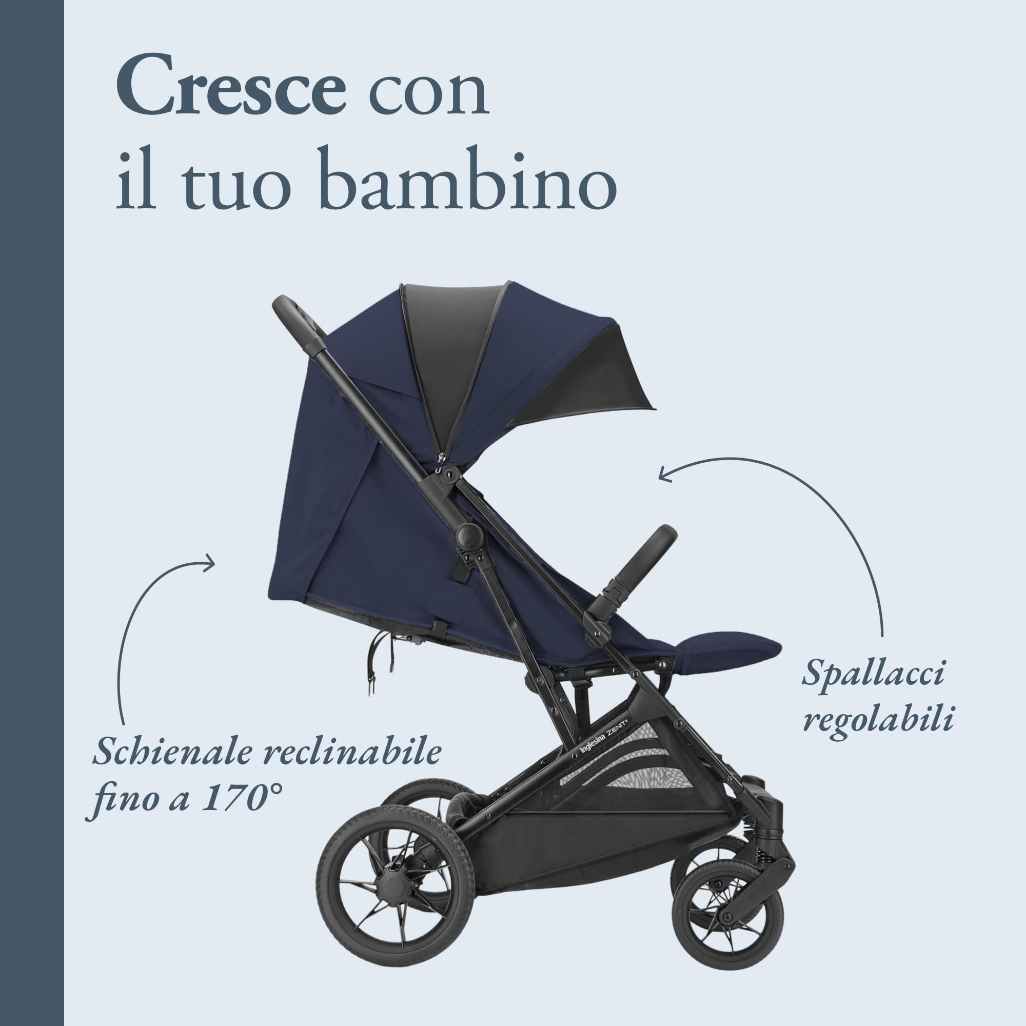 Inglesina Zenit 2 Passeggino, Polar Blue, Compatto e Leggero, Adatto fino a 22 kg, Schienale Reclinabile, Ruote con Sospensioni, Seduta Ampia, Esclusiva Amazon