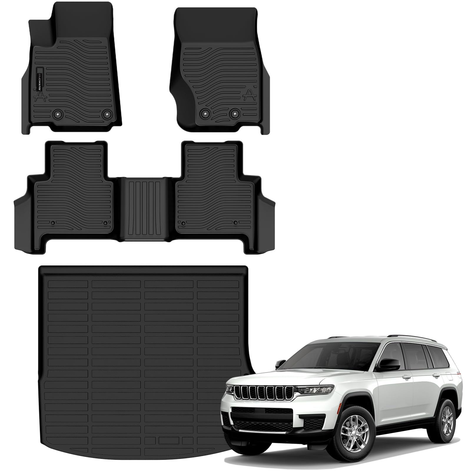All Weather Floor Mats Cargo Mat Fit for Jeep Grand Cherokee(WL Include 4xe, Not WK2 or WL75) 2022-2025 5 Seat Only TPE Rubber Liners All Season Guard Odorless Anti-Slip Floor Mats Cargo Liner