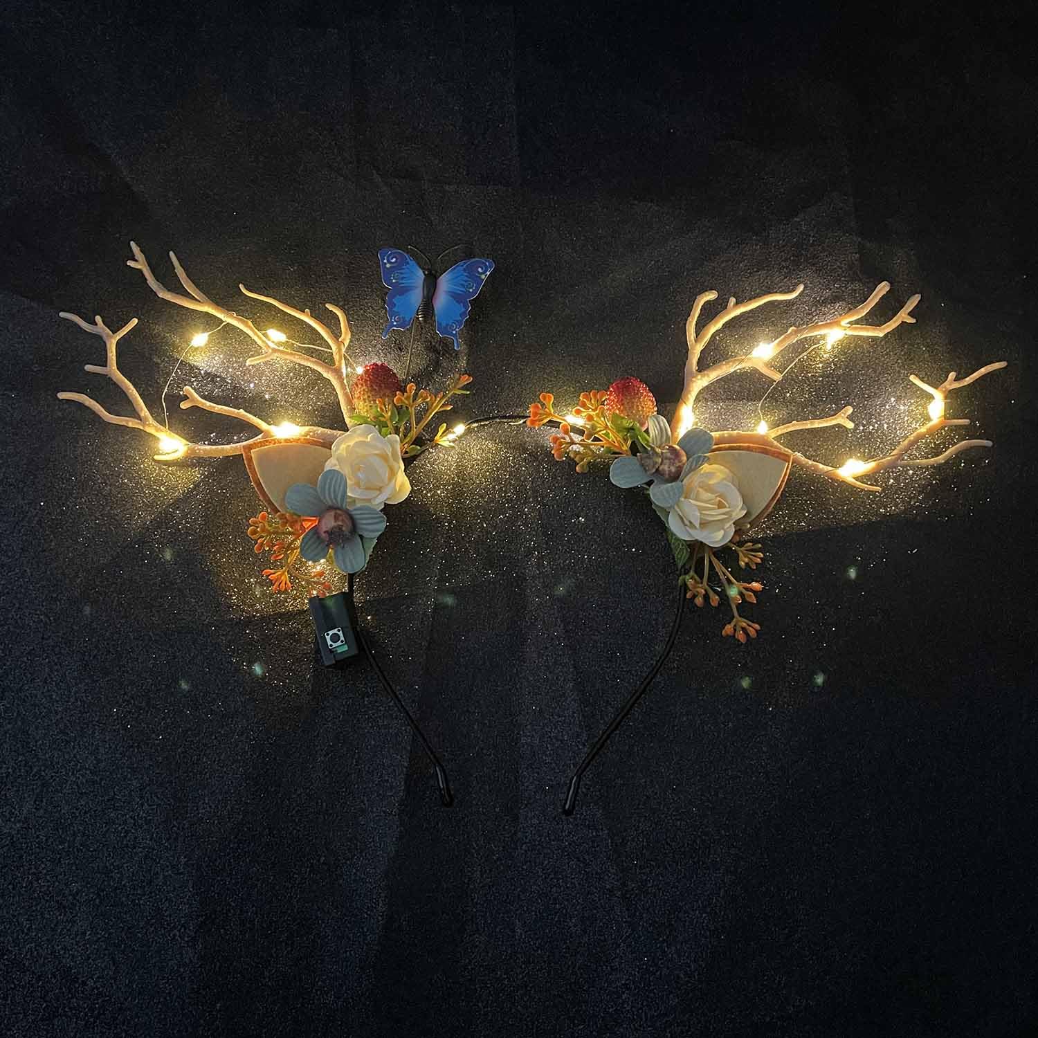 Carufin LED Light up Headwear Glowing Reindeer Antlers Hair Accessories Luminous Tiara Christmas Party Hair Hoop Headband for Women (Warm light A) - Image 4