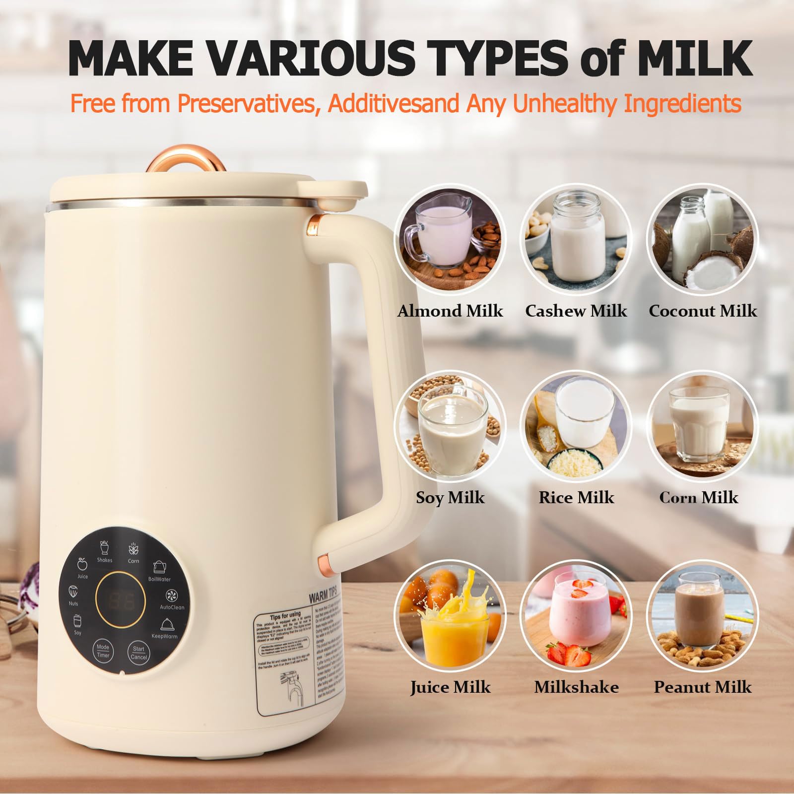 Macchina per latte di soia, 1 l, 8 in 1, a base vegetale, per mandorle, avena, succo, con avvio ritardato, pulizia automatica, mantenimento caldo, acqua bollente