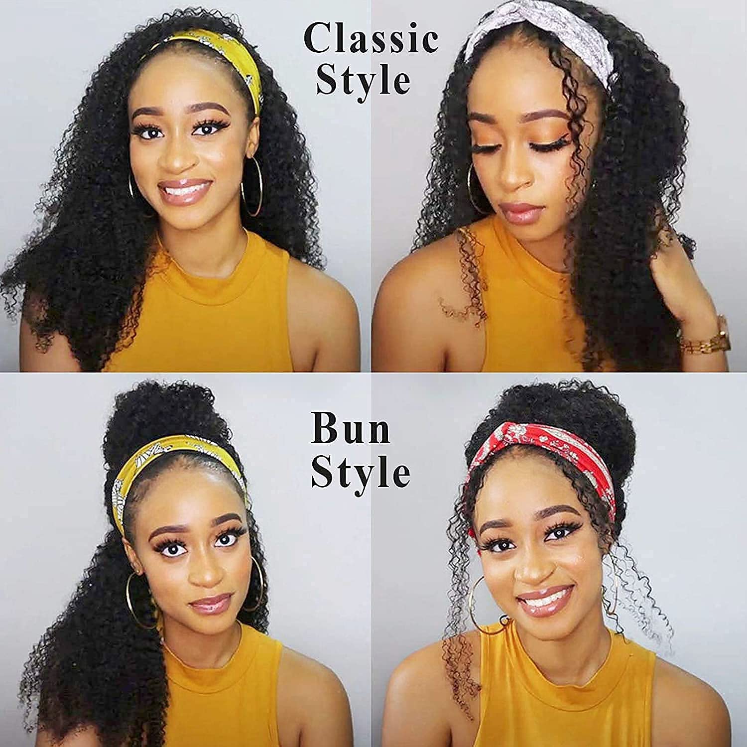 Headband Wig Brazilian Human Hair Wig For Black Women 22 inch Human Hair Kinky Curly Wigs for Black Women Glueless None Lace Front Wig 150% Density Real Hair Wigs Human Hair - Image 3