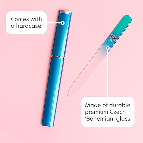 Miniatura 56 de Bona Fide Beauty, limas de uñas, cristal checo genuino, lima de uñas de vidrio cristalino con la manga plástica. dorado magenta